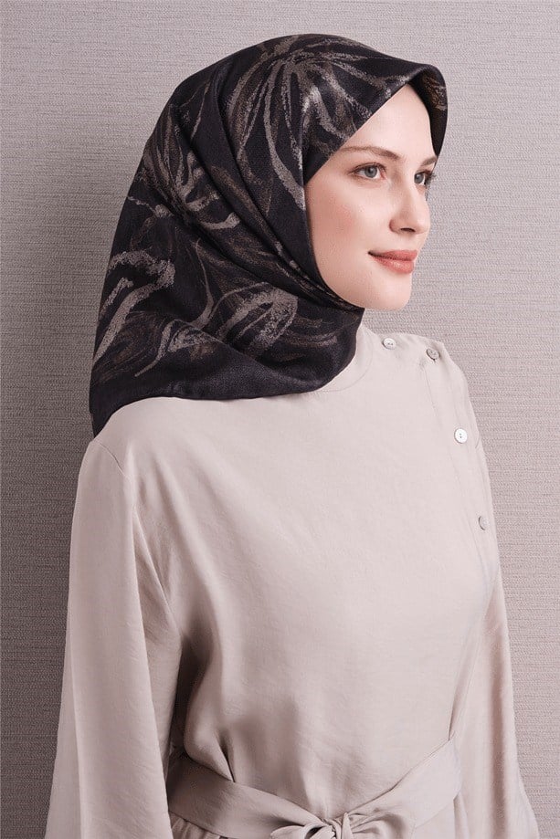 Armine Dj Saf Twill İpek Eşarp 9600D (T) - Siyah Eşarp ARMİNE 