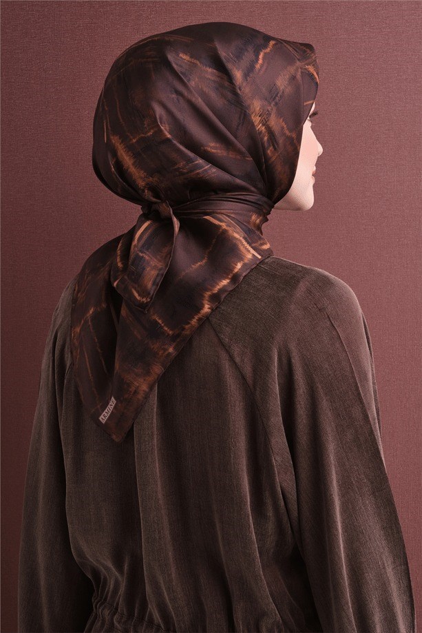Armine Dj Saf Twill İpek Eşarp 9602D (T) - Kahve Eşarp ARMİNE 