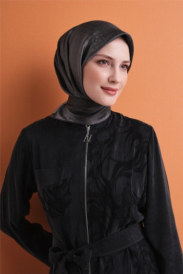 Armine Dj Saf Jakar İpek Eşarp 9647D (J) - Antrasit Eşarp ARMİNE 