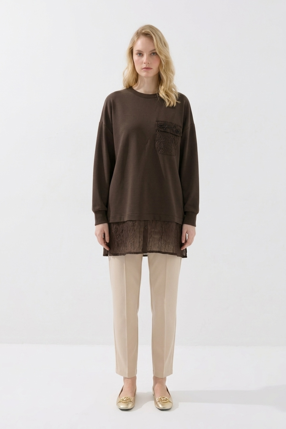 Sahte Cep Detaylı Tunik 10811 Browni Tunik PUANE 