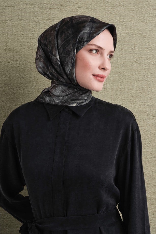 Armine Dj Saf Twill İpek Eşarp 9635D (T) - Siyah Eşarp ARMİNE 