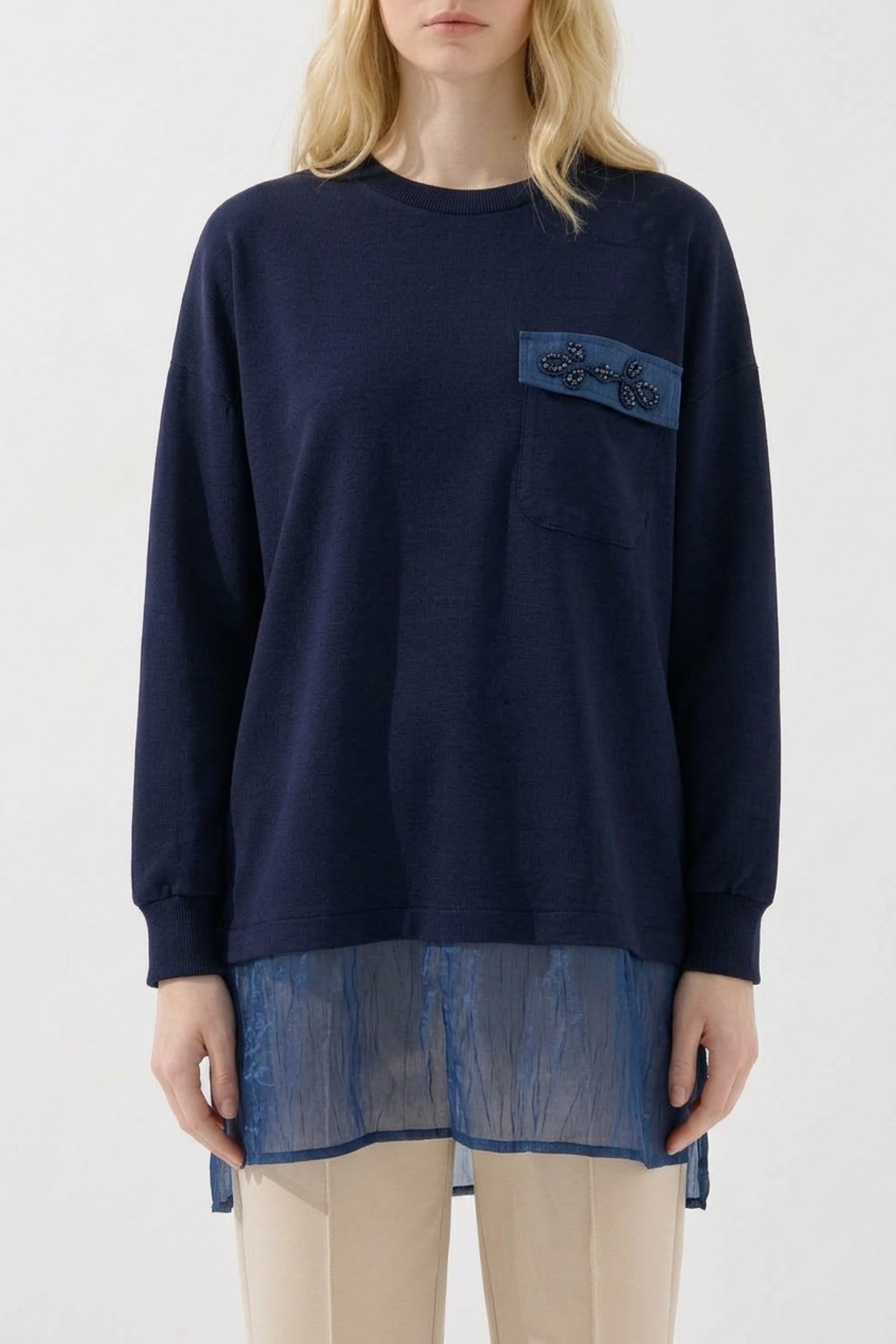 Sahte Cep Detaylı Tunik 10811 F.Navy Tunik PUANE 