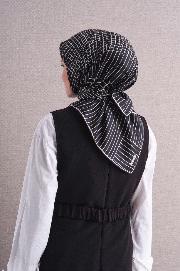Armine Dj Saf Twill İpek Eşarp 9644D (T) - Siyah Eşarp ARMİNE 