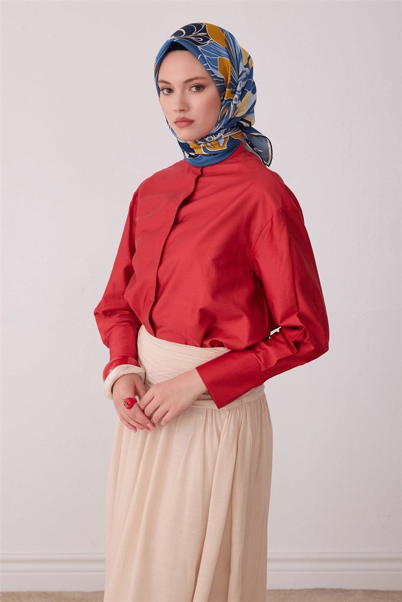 Belli 4413 Manolya Bahçesi Çiçekli %100 Twill İpek Eşarp - Petrol Eşarp BELLI 