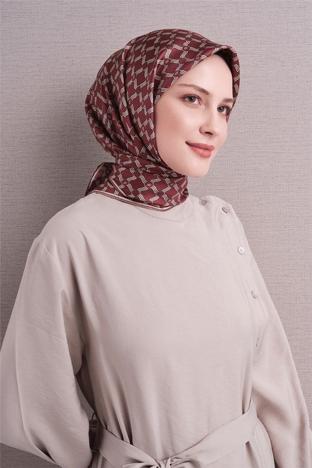 Armine Dj Saf Twill İpek Eşarp 9636D (T) - Bordo Eşarp ARMİNE 