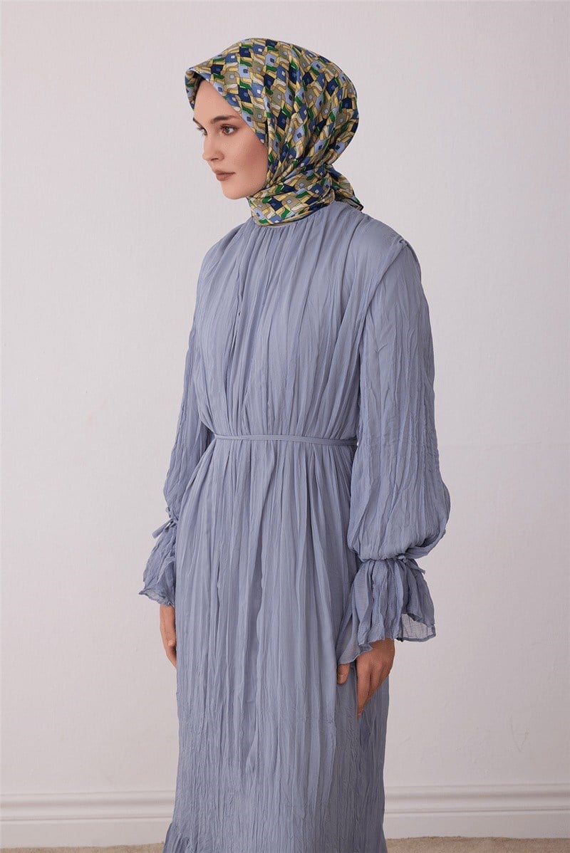 Belli 4402 Prizma Kafes Geometrik %100 Twill İpek Eşarp - Lacivert Eşarp BELLI 