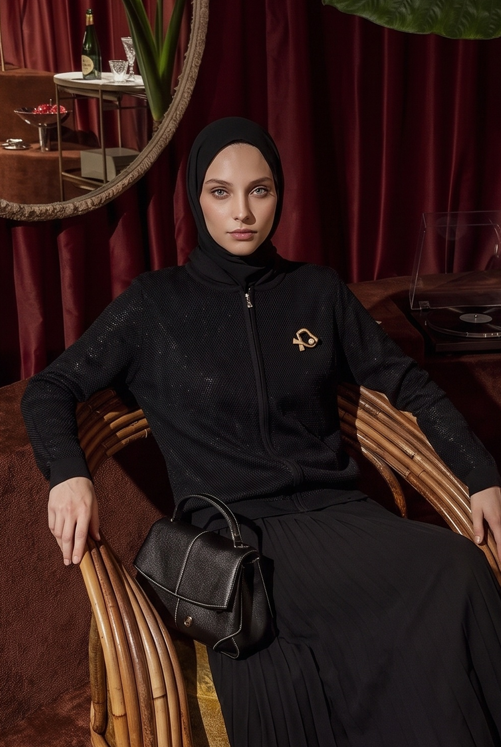 Armine Trend 26KAD615 Sim Geçişli Broş Detay Etekli Takım Siyah Takım ARMİNE TREND 