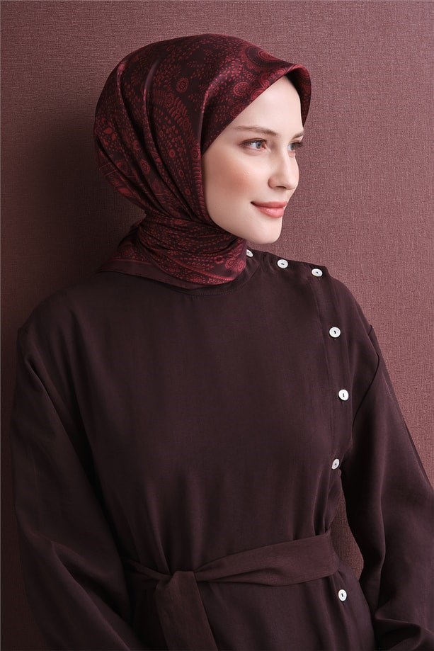 Armine Dj Saf Twill İpek Eşarp 9640D (T) - Bordo Eşarp ARMİNE 