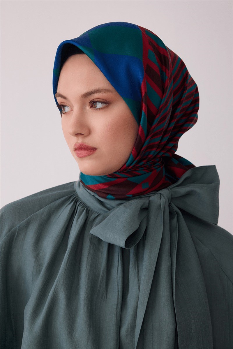 Belli 4401 Köşeli Ritim Geometrik %100 Twill İpek Eşarp - Oranj Eşarp BELLI 