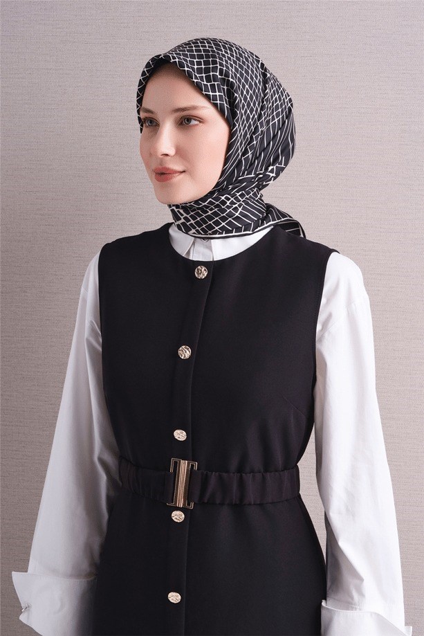 Armine Dj Saf Twill İpek Eşarp 9644D (T) - Siyah Eşarp ARMİNE 