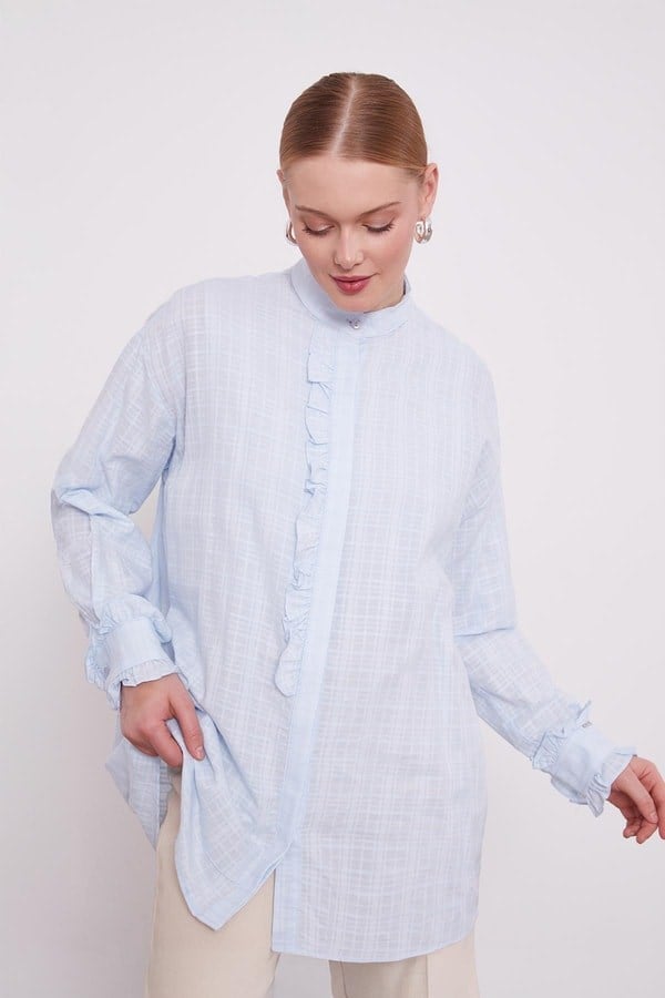 Levidor 230108 Patı Fırfırlı Gömlek - Bebe Mavisi Tunik LEVİDOR 