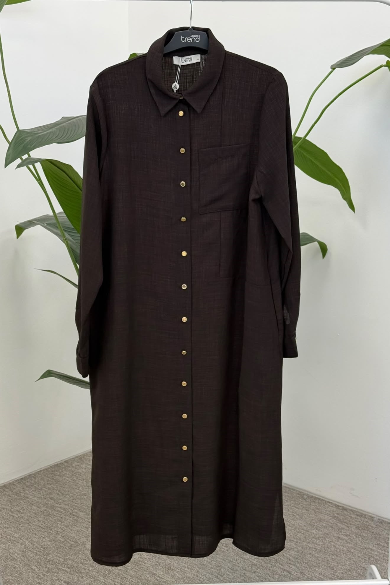 Armine Trend 26KT461 Düğme Detaylı Uzun Tunik Kahverengi Tunik ARMİNE TREND 