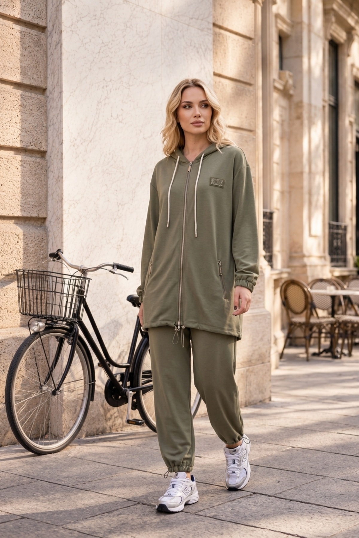 Bir Yanı Etiket Baskılı Pantolonlu Takım 1639 Haki Takım STELLA STORE 