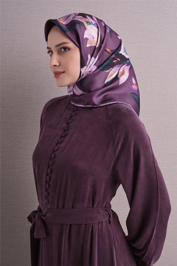 Armine Dj Saf Twill İpek Eşarp 9620D (T) - Mor Eşarp ARMİNE 