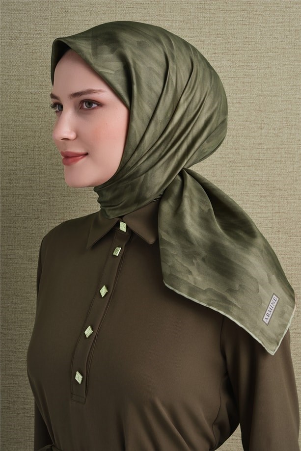 Armine Dj Saf Twill İpek Eşarp 9630D (T) - Haki Eşarp ARMİNE 