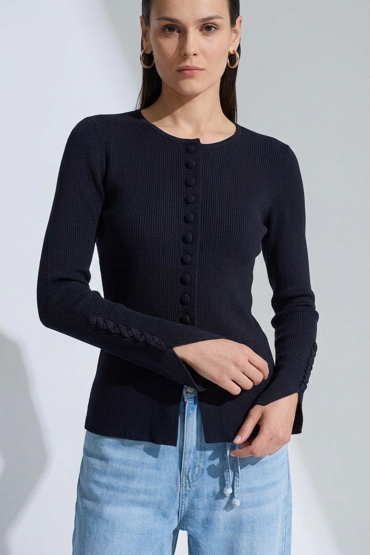 Düğme Detaylı Bluz 140687 Siyah Bluz NEFİSE 