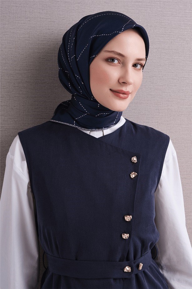 Armine Dj Saf Twill İpek Eşarp 9642D (T) - Lacivert Eşarp ARMİNE 