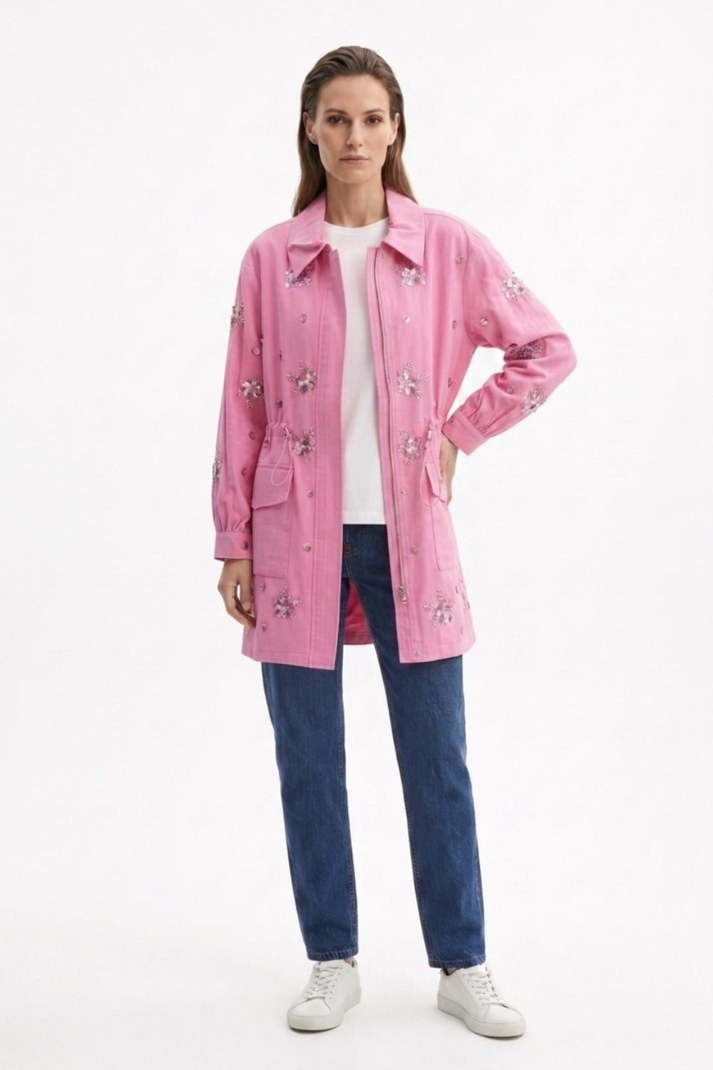 Çiçeği Boncuk ve Payet İşlemeli Kap 1615 - Pembe Kap STELLA STORE 