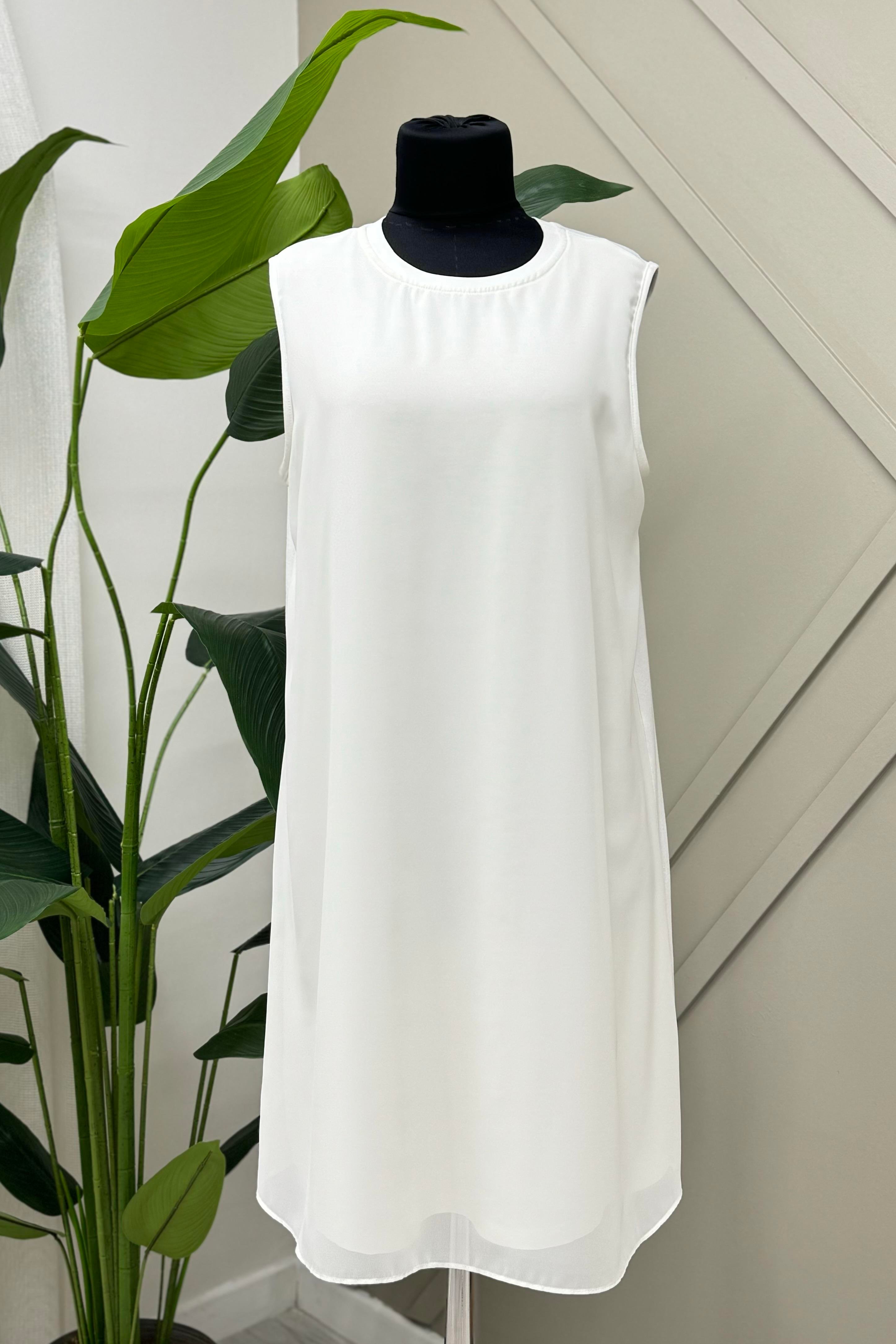 AHİ TRİKO Ahi Sıfır Kol Şifon Detay İçlik Tunik 101 - Ekru Ahi Sıfır Kol Şifon Detay İçlik Tunik 101 - Ekru - Bilen Giyim İçlik 