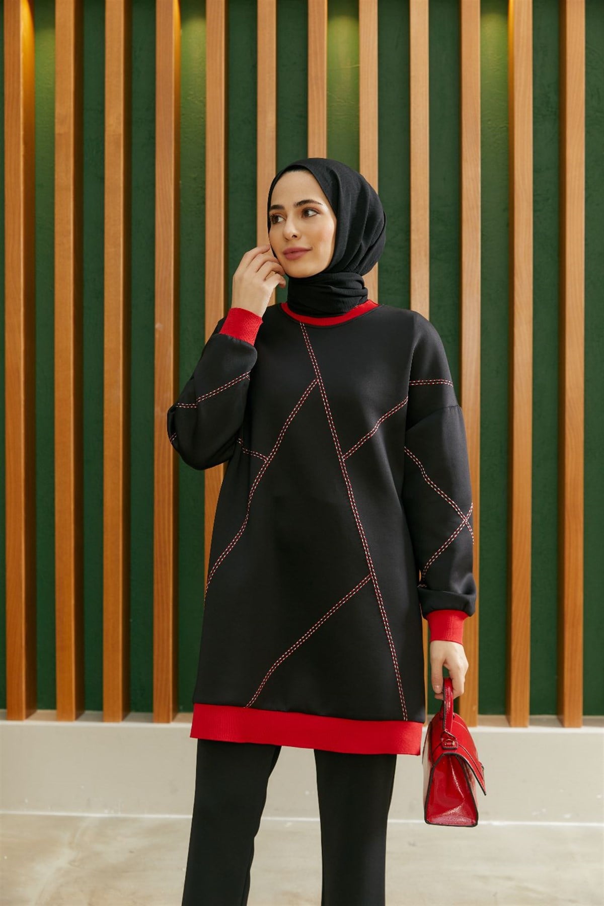 AHİ TRİKO İp İşlemeli Renkli Spor Tunik 5316 - Siyah  Tunik