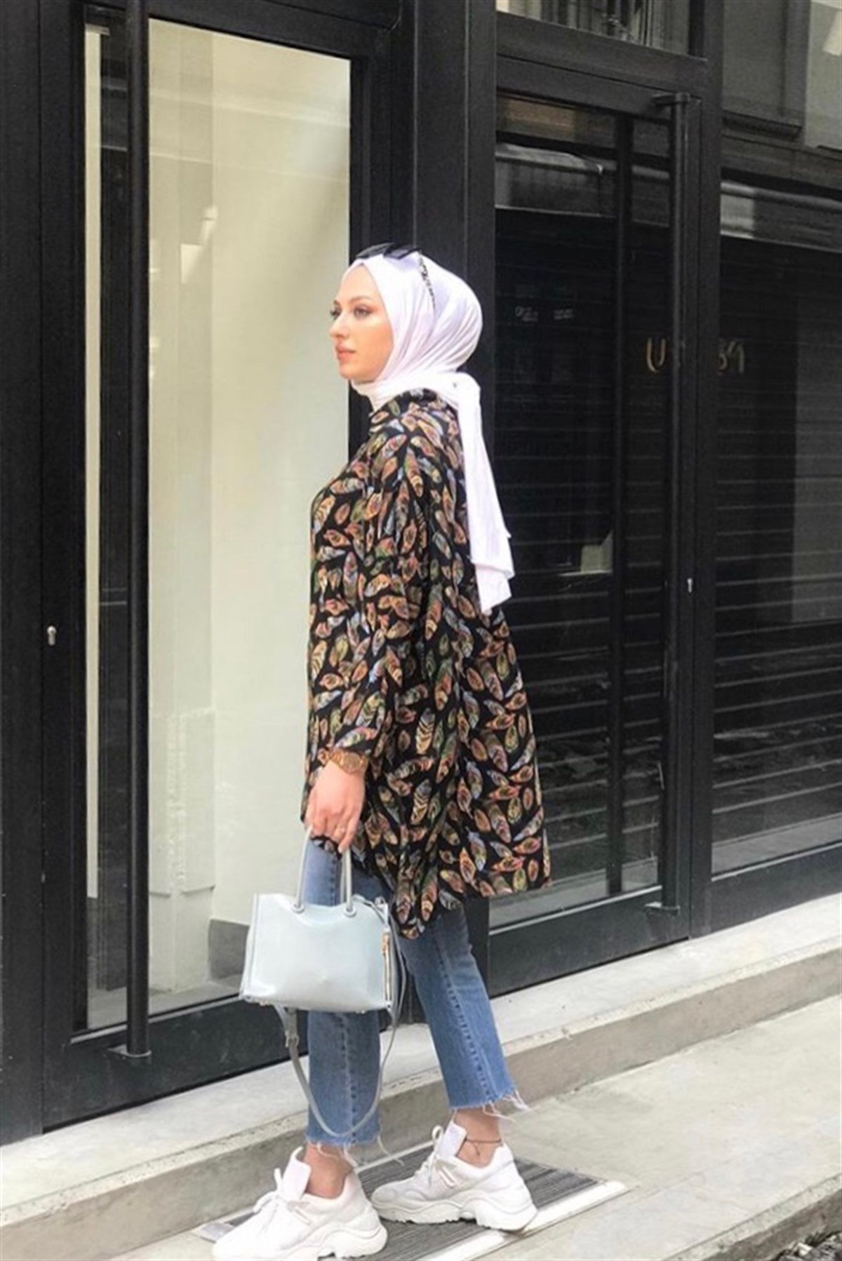 AHİ TRİKOAhi 1126 Yaprak Desen Gömlek Tunik - Siyah