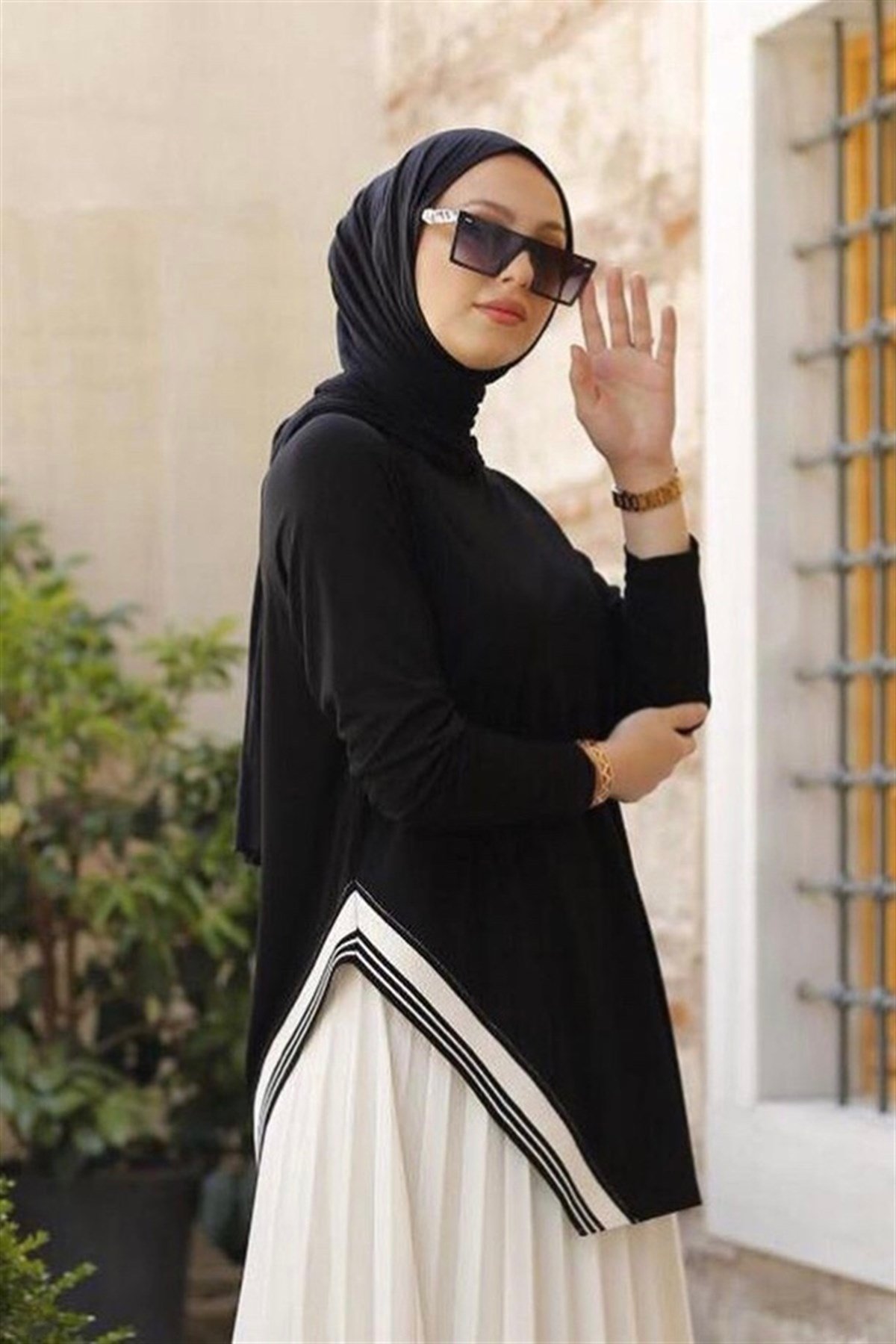 AHİ TRİKOAhi 3137 Yan Biye Detay Etekli Takım - Siyah