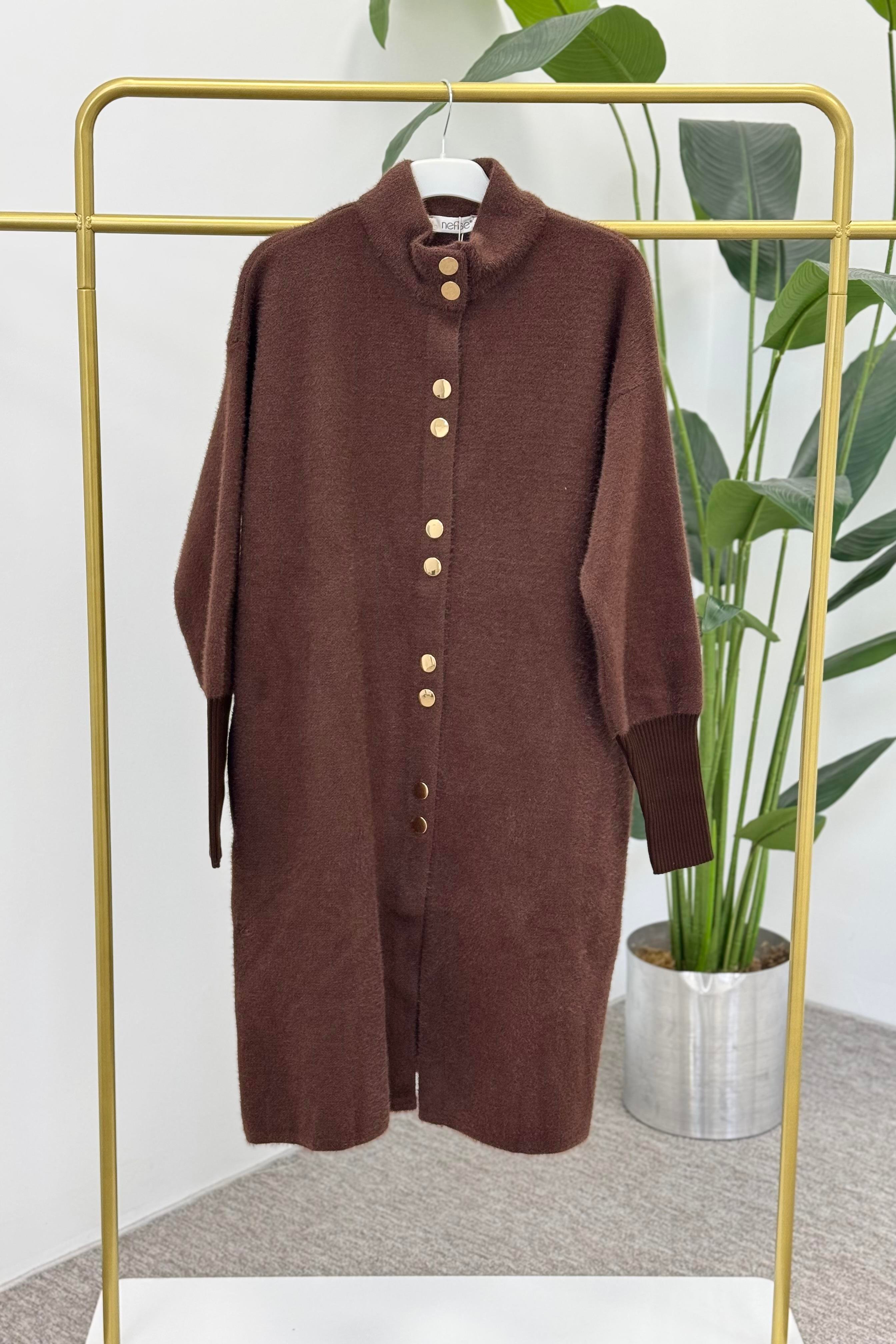 NEFİSE Angora Hakim Yaka Çıtçıtlı Hırka 140289 - Kahve  Hırka 