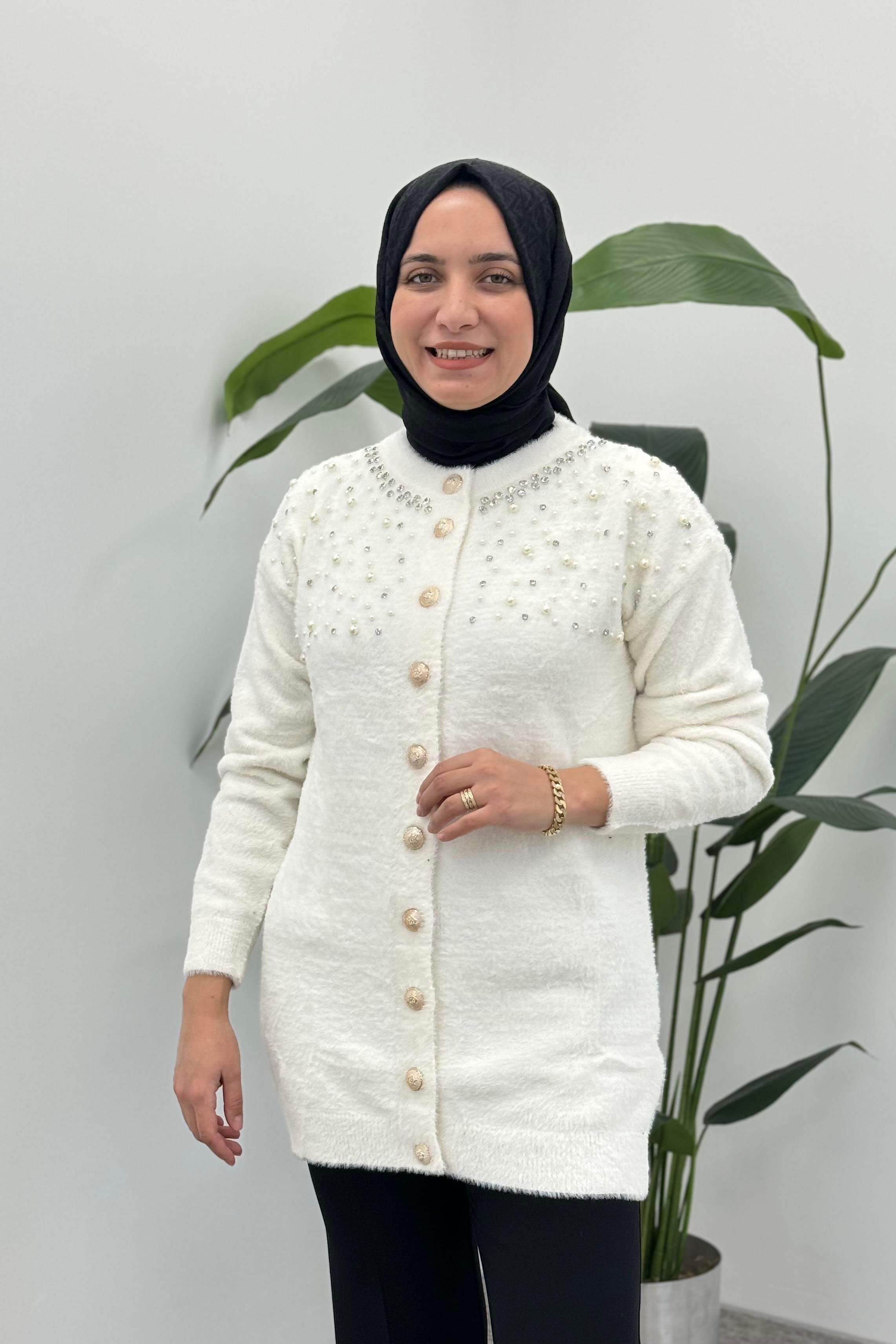 NEFİSE Angora İncili Uzun Hırka 7585 - Vanilya Angora İncili Uzun Hırka 7585 - Vanilya- Bilen Giyim Hırka 