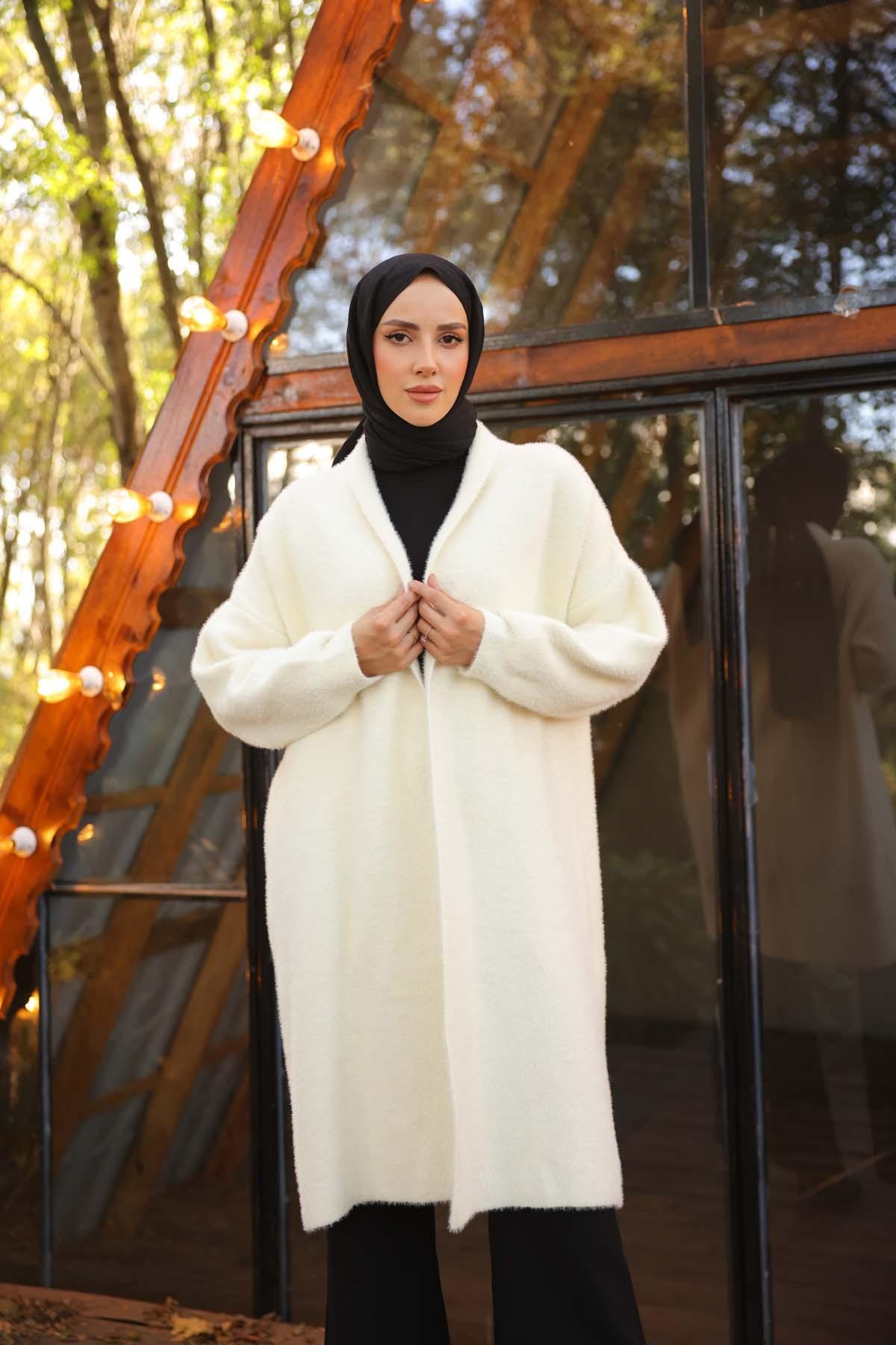 NEFİSE Angora Uzun Hırka 140278 - Vanilya Angora Uzun Hırka 140278 - Vanilya - Bilen Giyim Hırka 