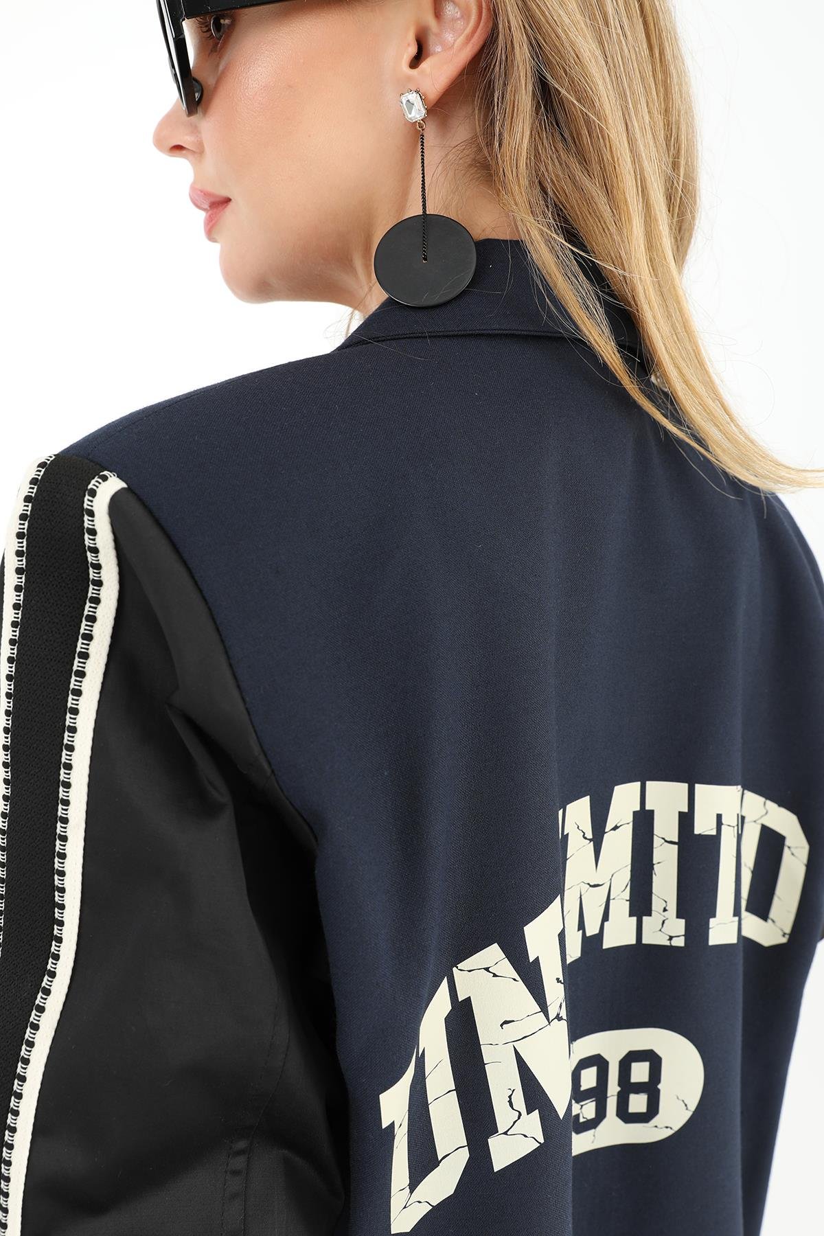 PUANE Arka Yazı Detay Blazer Ceket 31979 - F.Navy  Ceket 