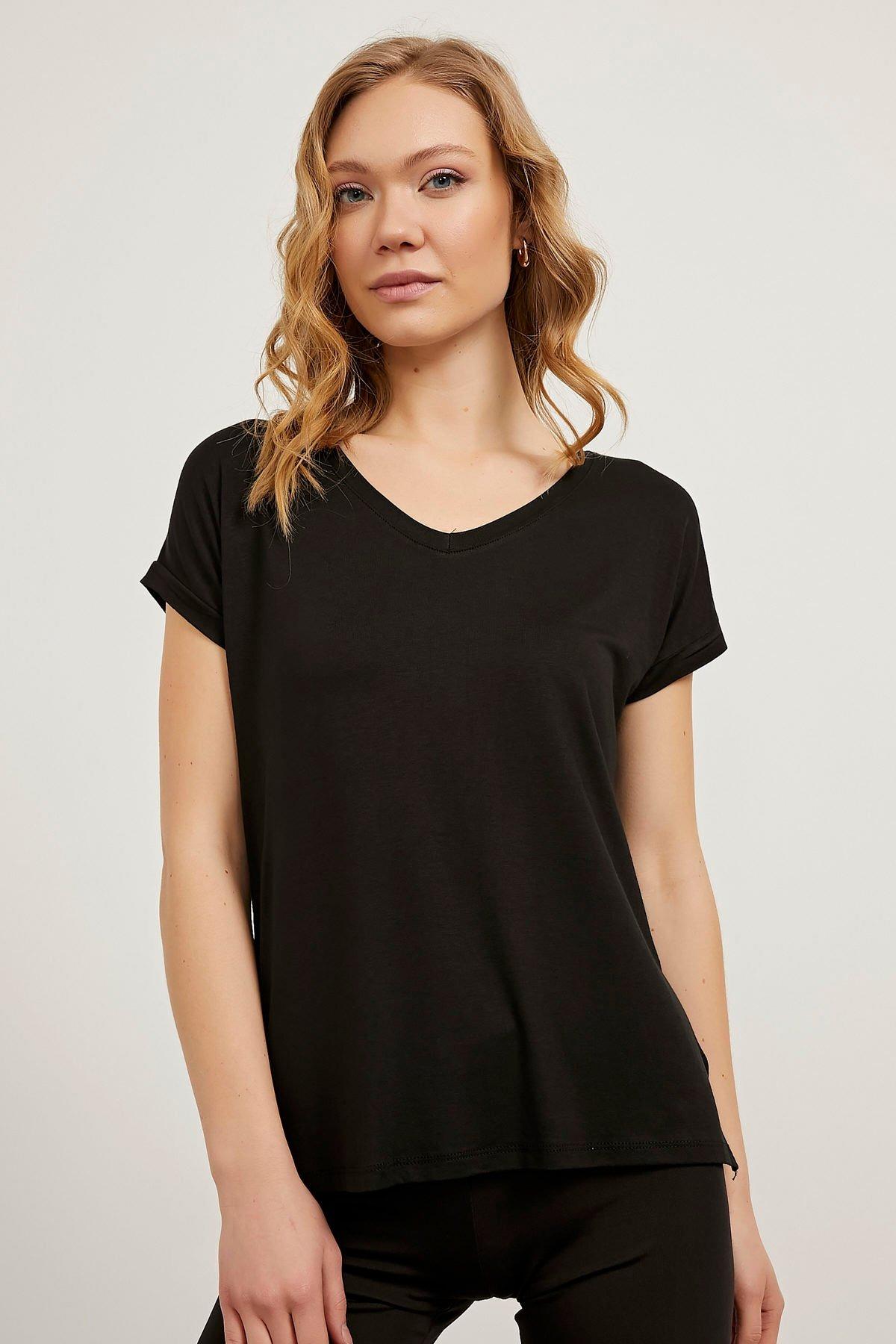 ARMALİFE Armalife 1624 Bisiklet Yaka Salaş Modal  T-Shirt - Siyah Armalife 1624 Bisiklet Yaka Salaş Modal  T-Shirt - Bilen Giyim T-shirt 