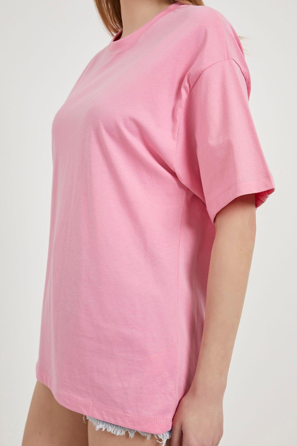 ARMALİFE Armalife 24541 Bisiklet Yaka Basıc  T-Shirt - Pembe Armalife 24541 Bisiklet Yaka Basıc  T-Shirt - Bilen Giyim T-shirt 