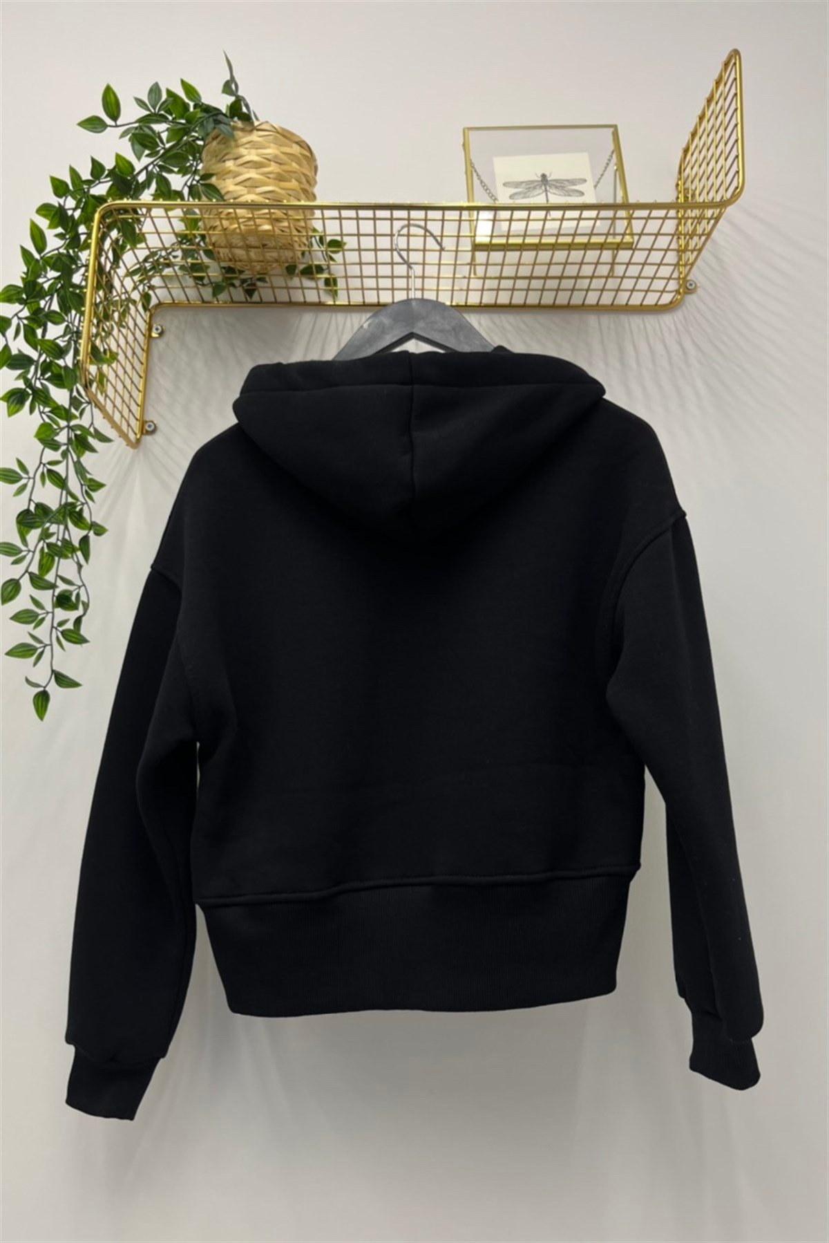 ARMALİFE Fermuarlı Kapşonlu Kısa Üçiplik Şardonlu Bayan Sweat - 103 - Siyah  Sweatshirt