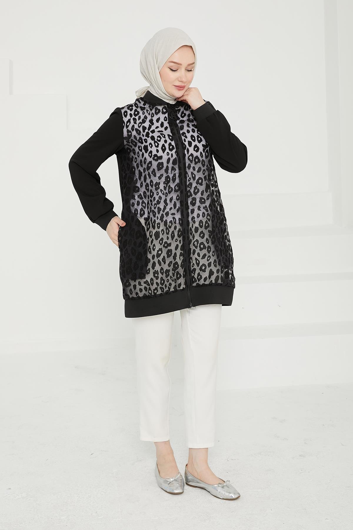 ARMİNE TREND Armine Trend 24Kt431 Ön Leopar Desenli Kap - Siyah  Kap 