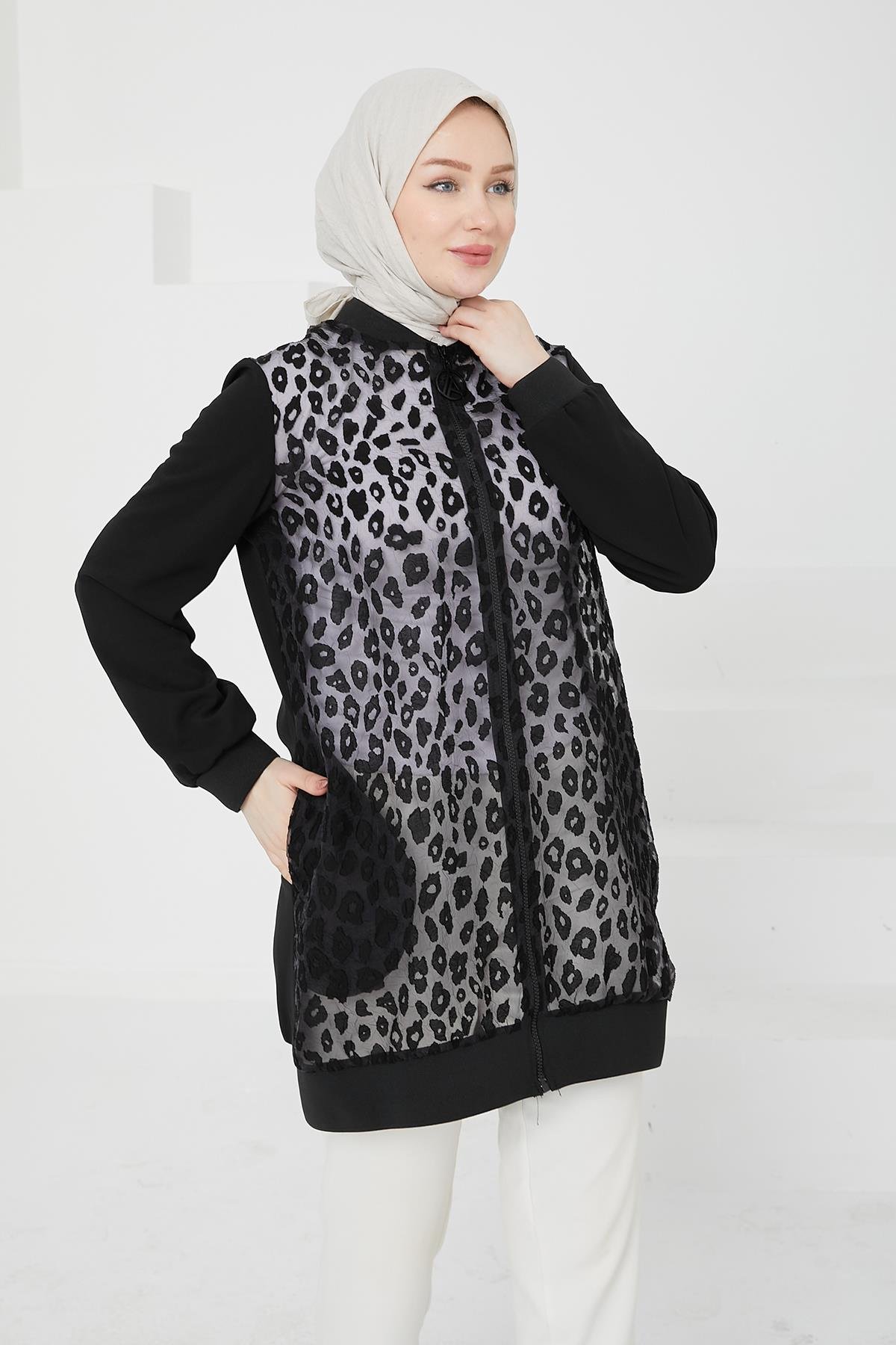 ARMİNE TREND Armine Trend 24Kt431 Ön Leopar Desenli Kap - Siyah  Kap 