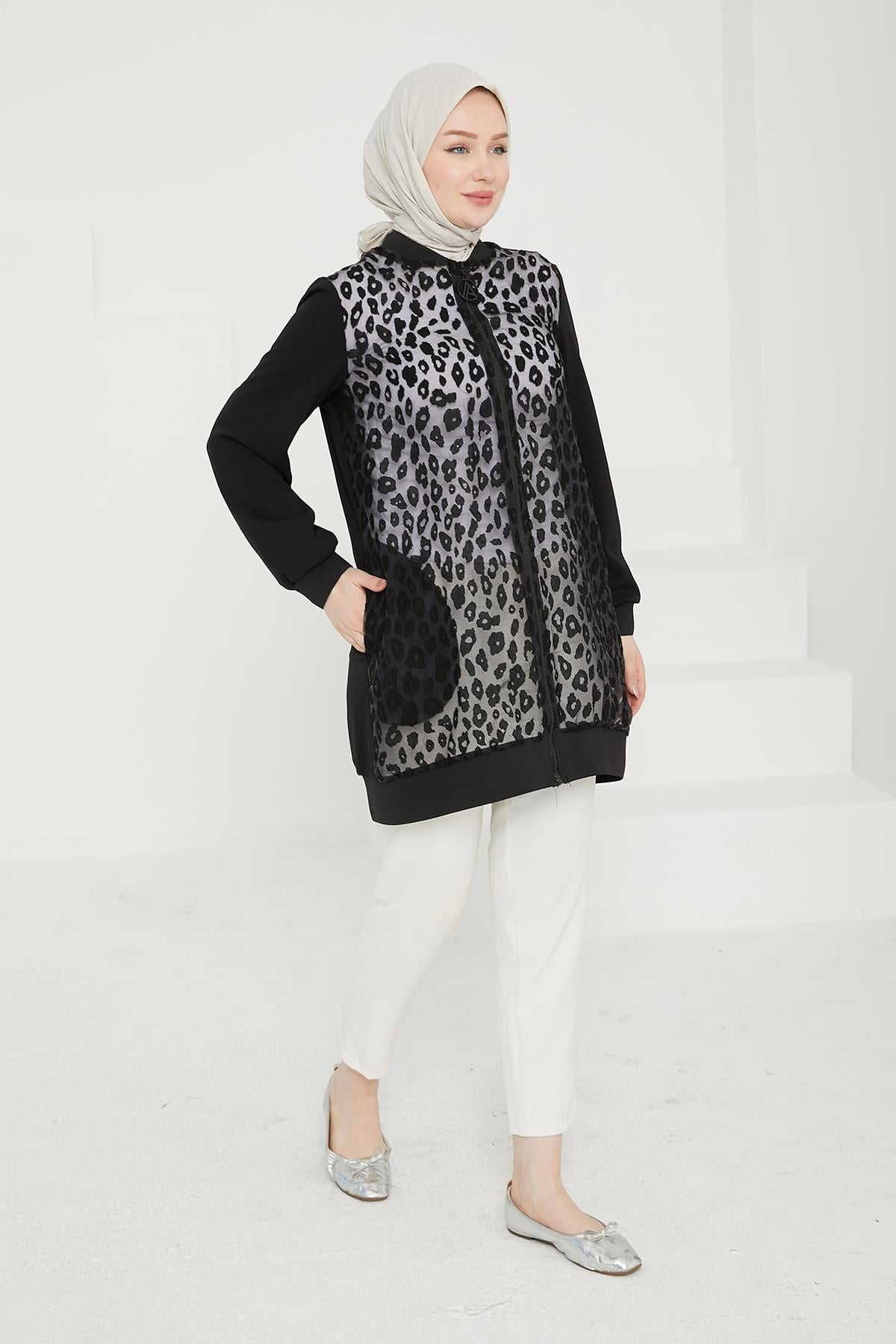 ARMİNE TREND Armine Trend 24Kt431 Ön Leopar Desenli Kap - Siyah  Kap 