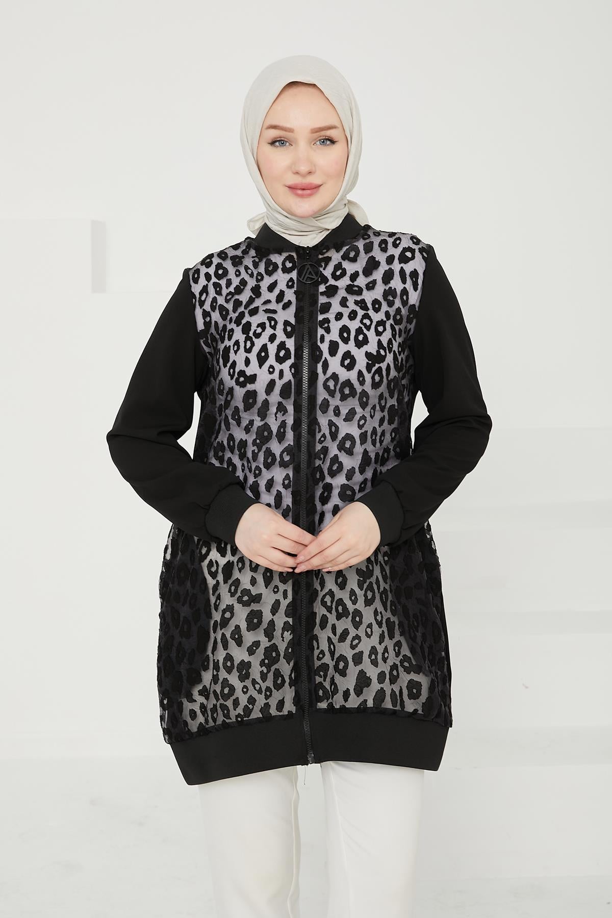 ARMİNE TREND Armine Trend 24Kt431 Ön Leopar Desenli Kap - Siyah  Kap 