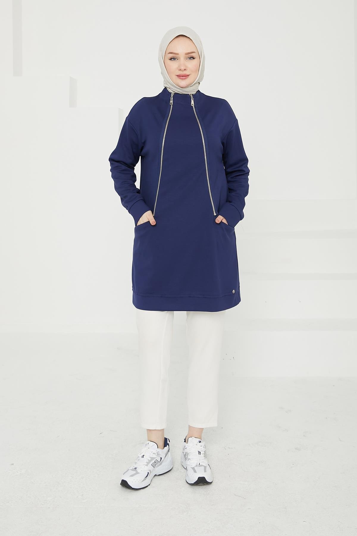 ARMİNE TREND Armine Trend 24Kt451 Dik Fermuar Detaylı Tunik - Lacivert  Tunik 