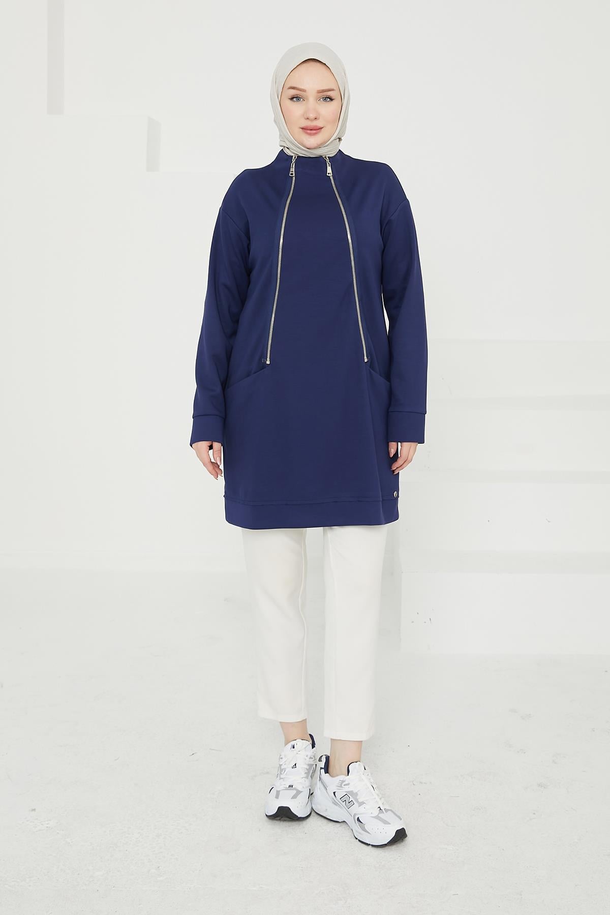 ARMİNE TREND Armine Trend 24Kt451 Dik Fermuar Detaylı Tunik - Lacivert  Tunik 