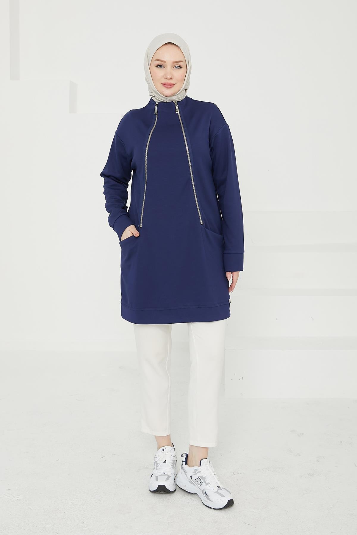 ARMİNE TREND Armine Trend 24Kt451 Dik Fermuar Detaylı Tunik - Lacivert  Tunik 