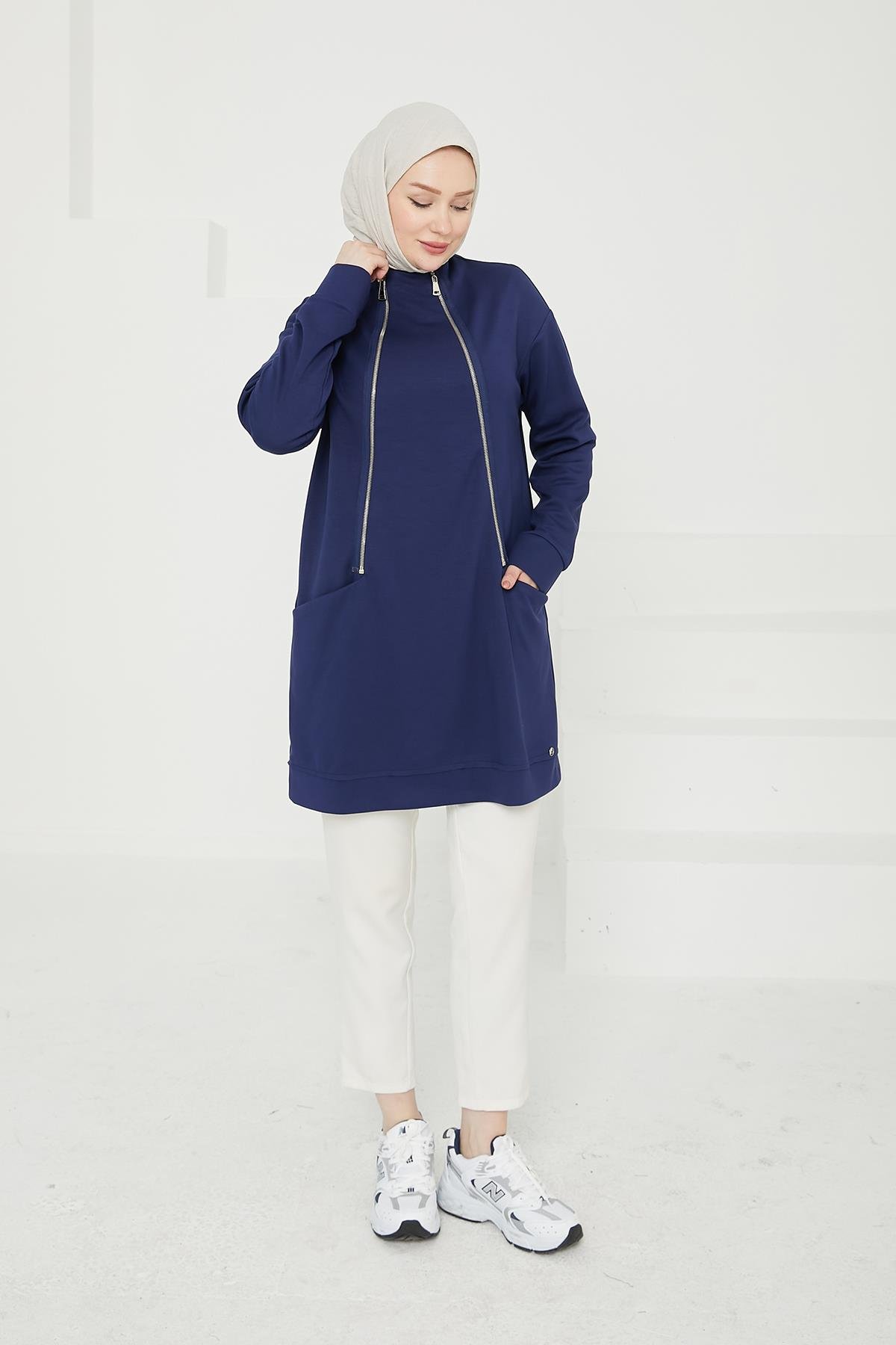 ARMİNE TREND Armine Trend 24Kt451 Dik Fermuar Detaylı Tunik - Lacivert  Tunik 