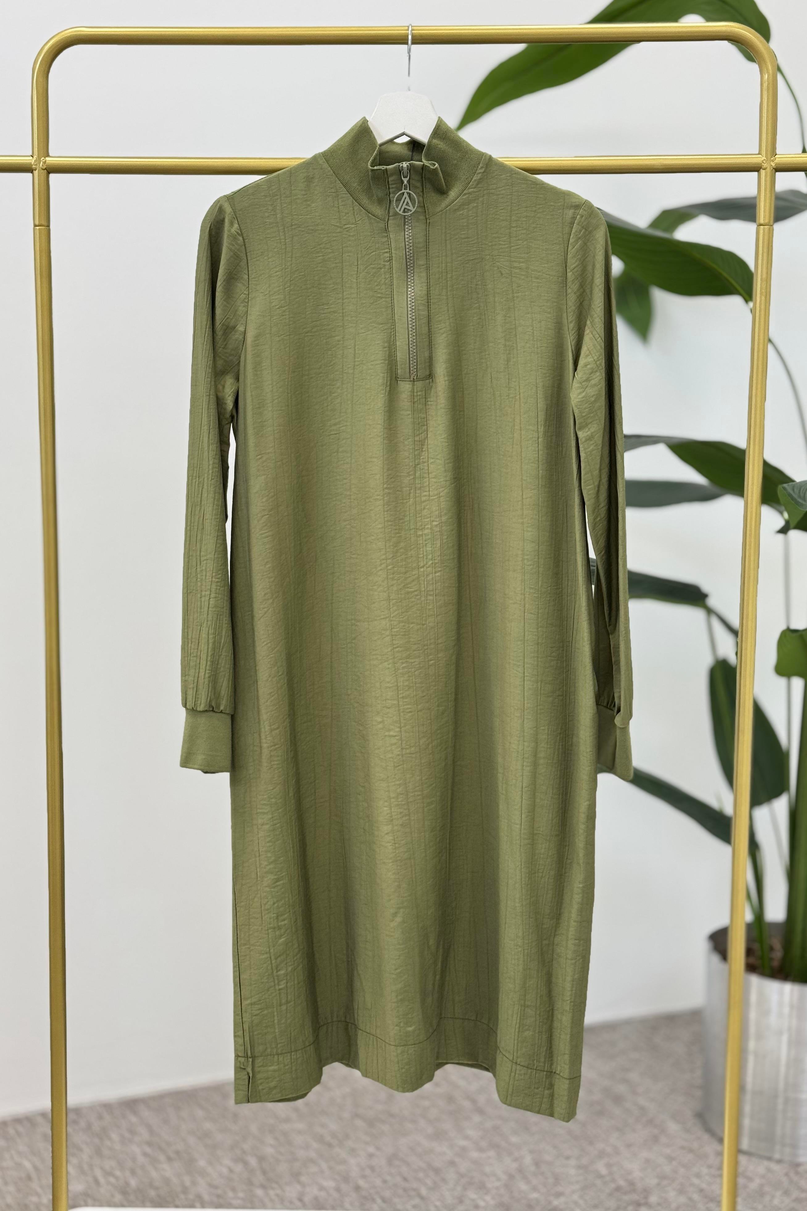 ARMİNE TREND Armine Trend 433  Yaka Fermuar Detay Tunik - Haki  Tunik 