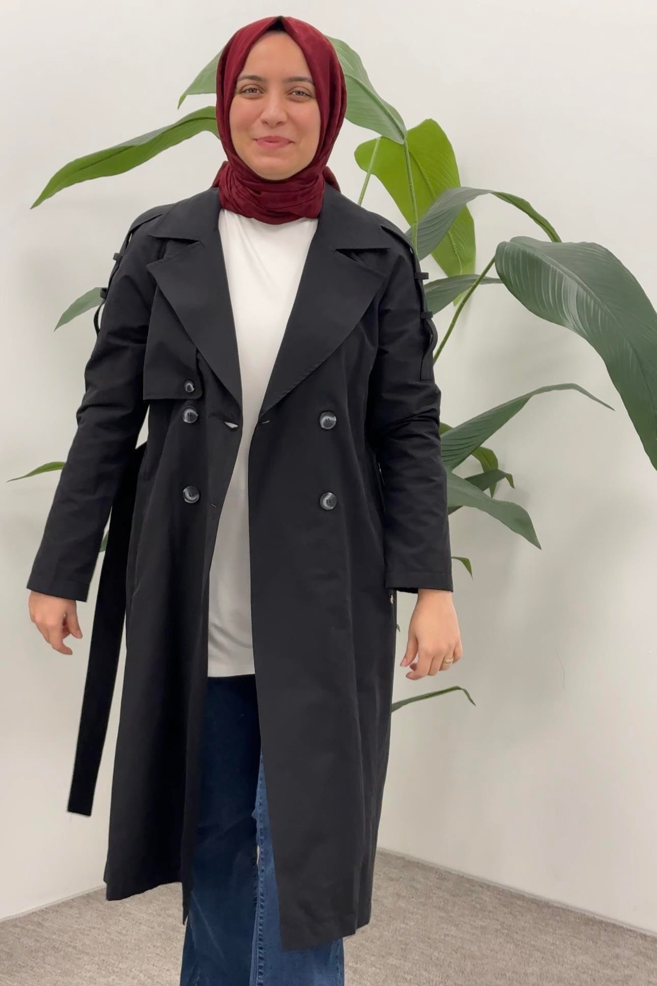 ARMİNE TREND Armine Trend 702 Omuz Apolet Detay Trenç - Siyah  Kap 