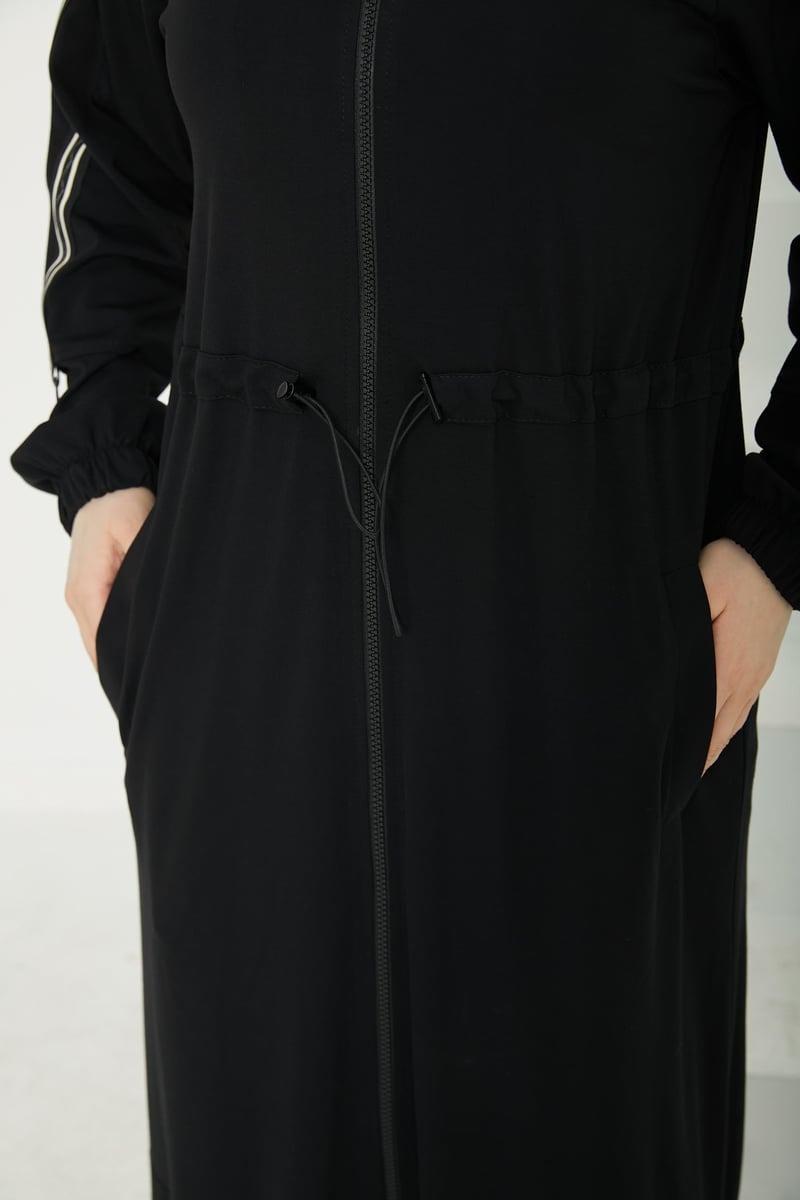 ARMİNE TREND Armine Trend 806 Omuz Ribana Detay Modal Ferace - Siyah  Pardesü & Ferace 