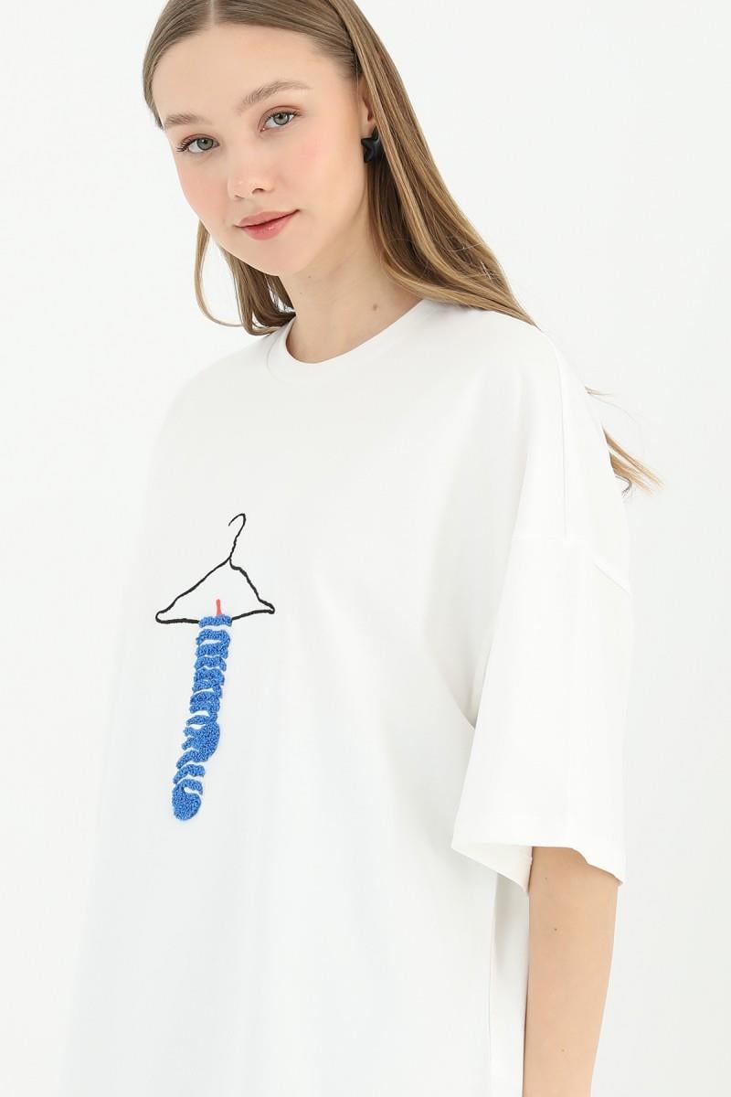 PUANE Askı İp Baskılı T-Shirt 31685 - Ekru  T-shirt