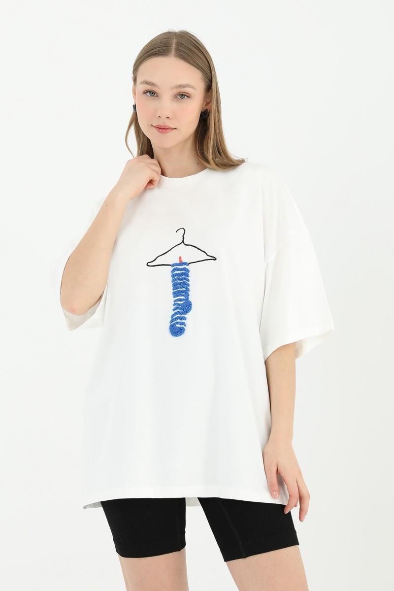PUANE Askı İp Baskılı T-Shirt 31685 - Ekru  T-shirt