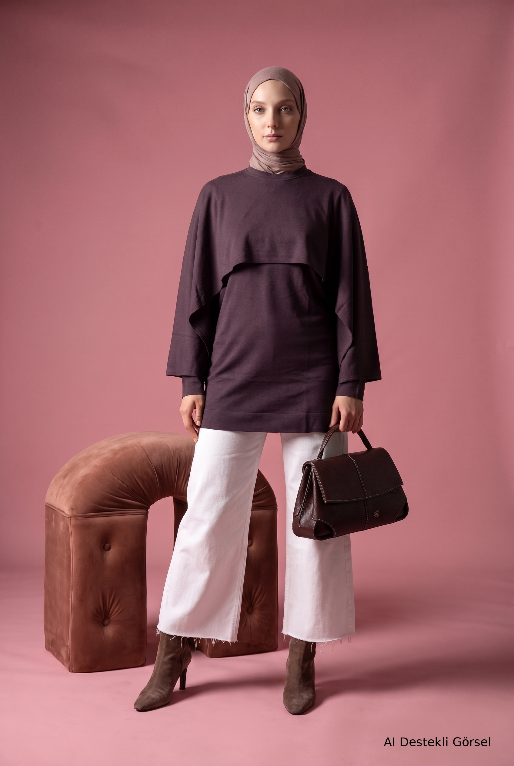 Armine Trend 26KAD404 Pelerin Detay Tunik Kahverengi Tunik ARMİNE TREND 