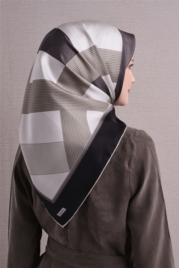 Armine Dj Saf Twill İpek Eşarp 9610D (T) - Siyah Eşarp ARMİNE 