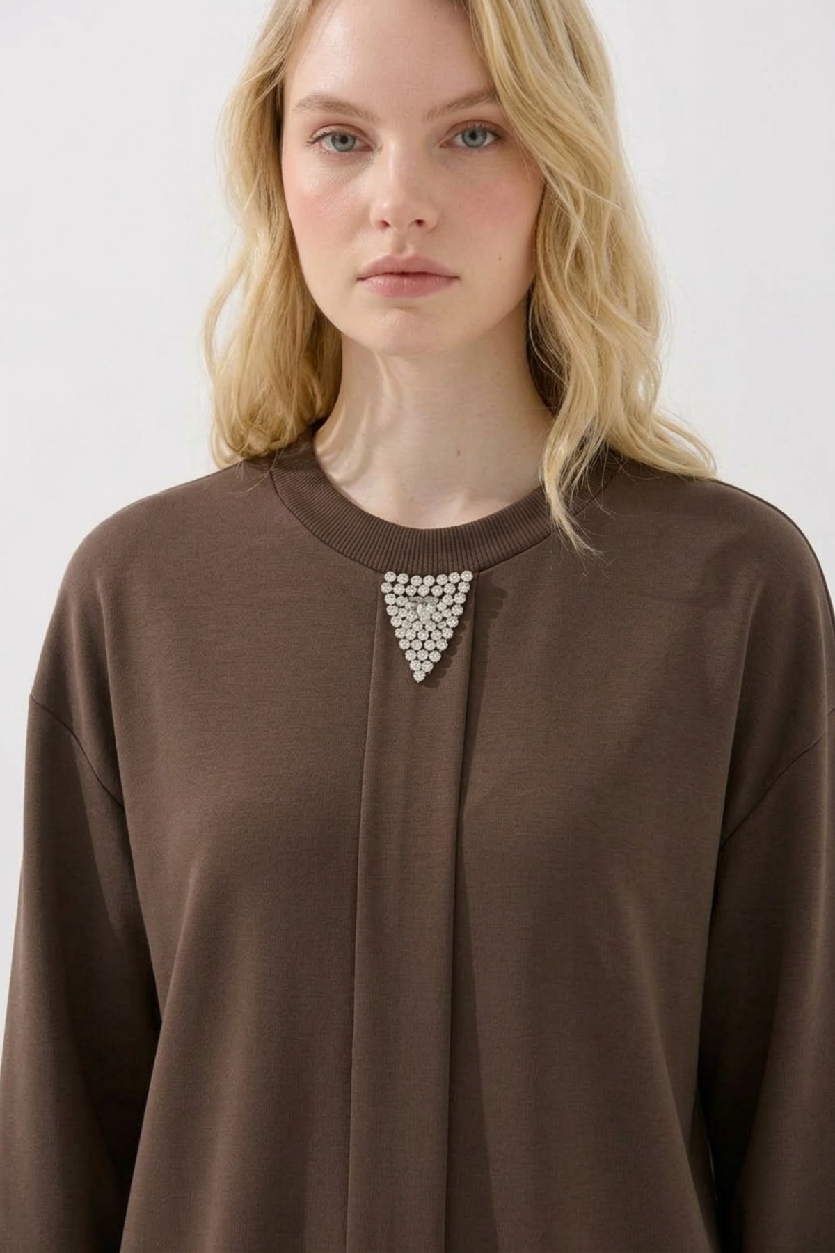 Ön Taş Baskılı Tunik 10821 Browni Tunik PUANE 