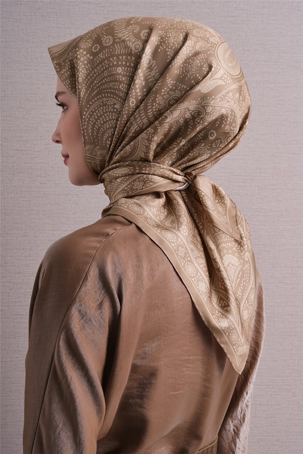 Armine Dj Saf Twill İpek Eşarp 9640D (T) - Sütlü Kahve Eşarp ARMİNE 